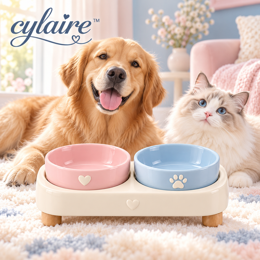 𝒄𝒚𝒍𝒂𝒊𝒓𝒆™ Ceramic Elevated Pet Bowl Set