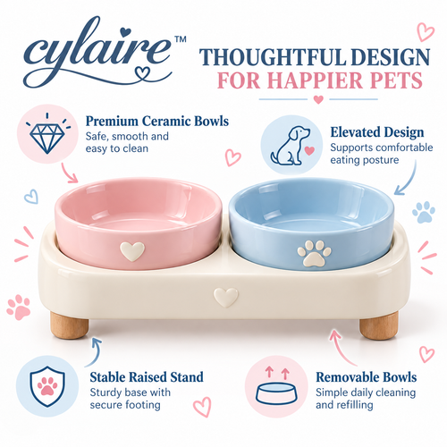 𝒄𝒚𝒍𝒂𝒊𝒓𝒆™ Ceramic Elevated Pet Bowl Set