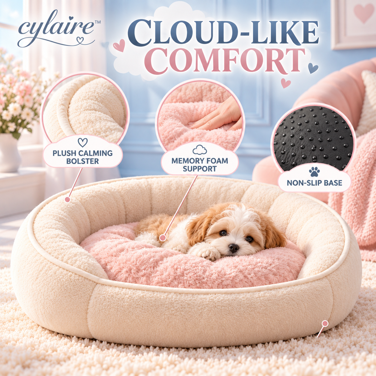 𝒄𝒚𝒍𝒂𝒊𝒓𝒆™ Plush Memory Foam Pet Bed